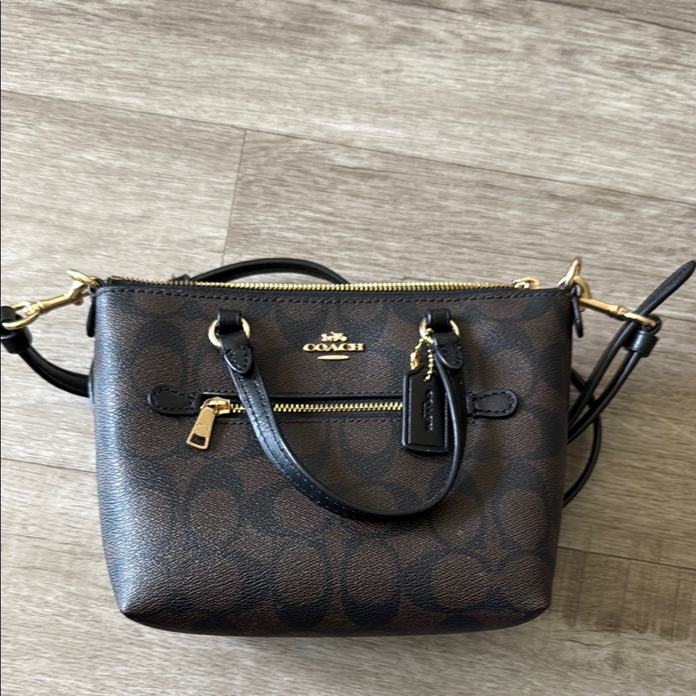 Coach Brown and Black Crossbody Bag with Signature Monogram